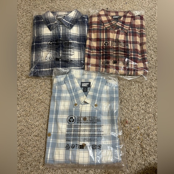 Lands' End Other - NEW Lands' End Men's Lightweight Coastal Flannel Shirt Blue/Burgundy Plaid Long
